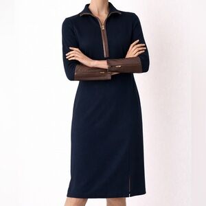 Ralph Lauren Dark Navy Dress with Brown Leather Accents